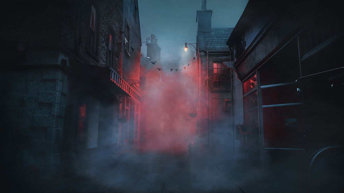Foggy, red-lit alley in Silent Hill: Townfall